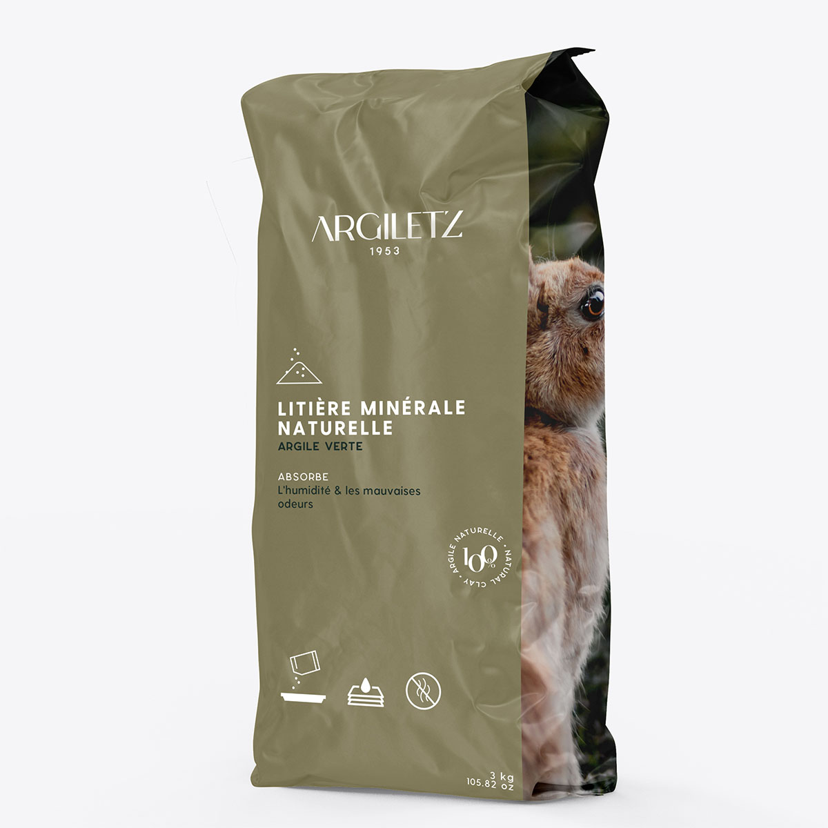 LITIÈRE MINÉRALE NATURELLE ARGILE VERTE ILLITE 3kg