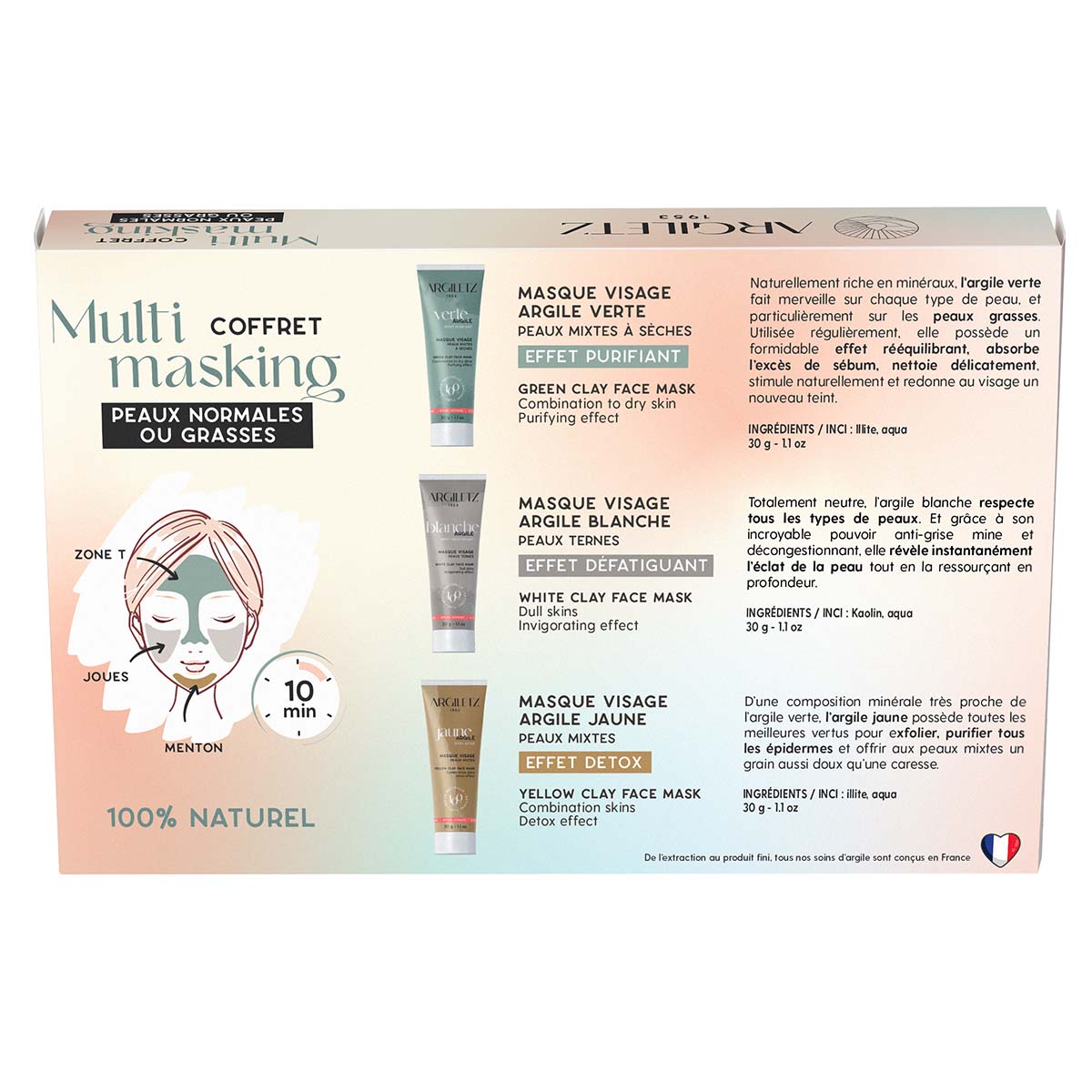 Coffret trio de mini masques à l'argile peaux grasses
