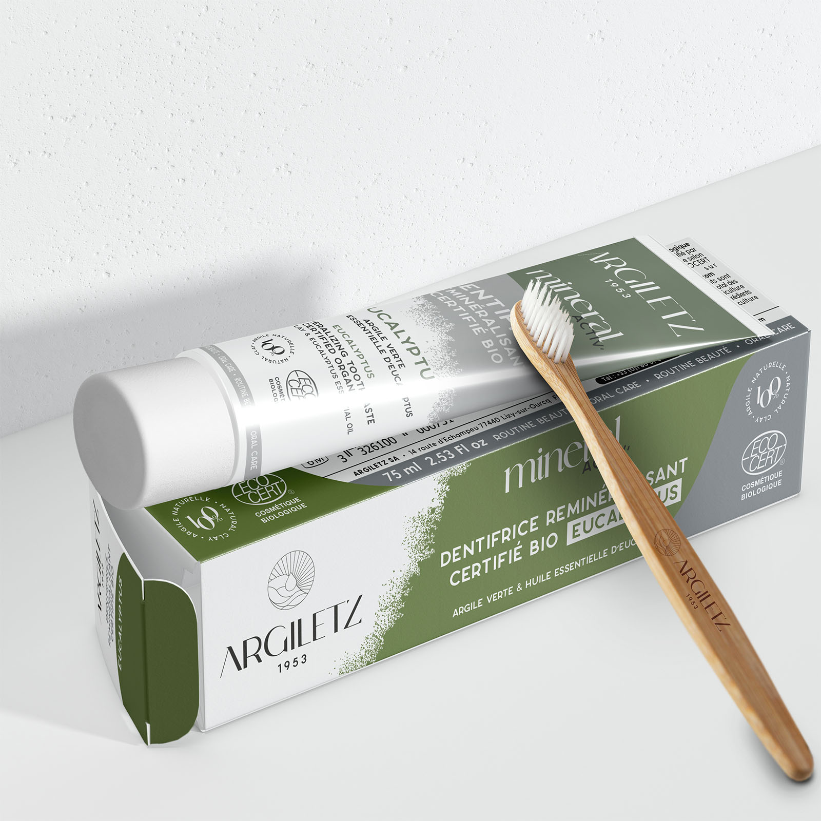 DUO dentifrice REMINÉRALISANT CERTIFIÉ BIO* eucalyptus + brosse à dents en bambou