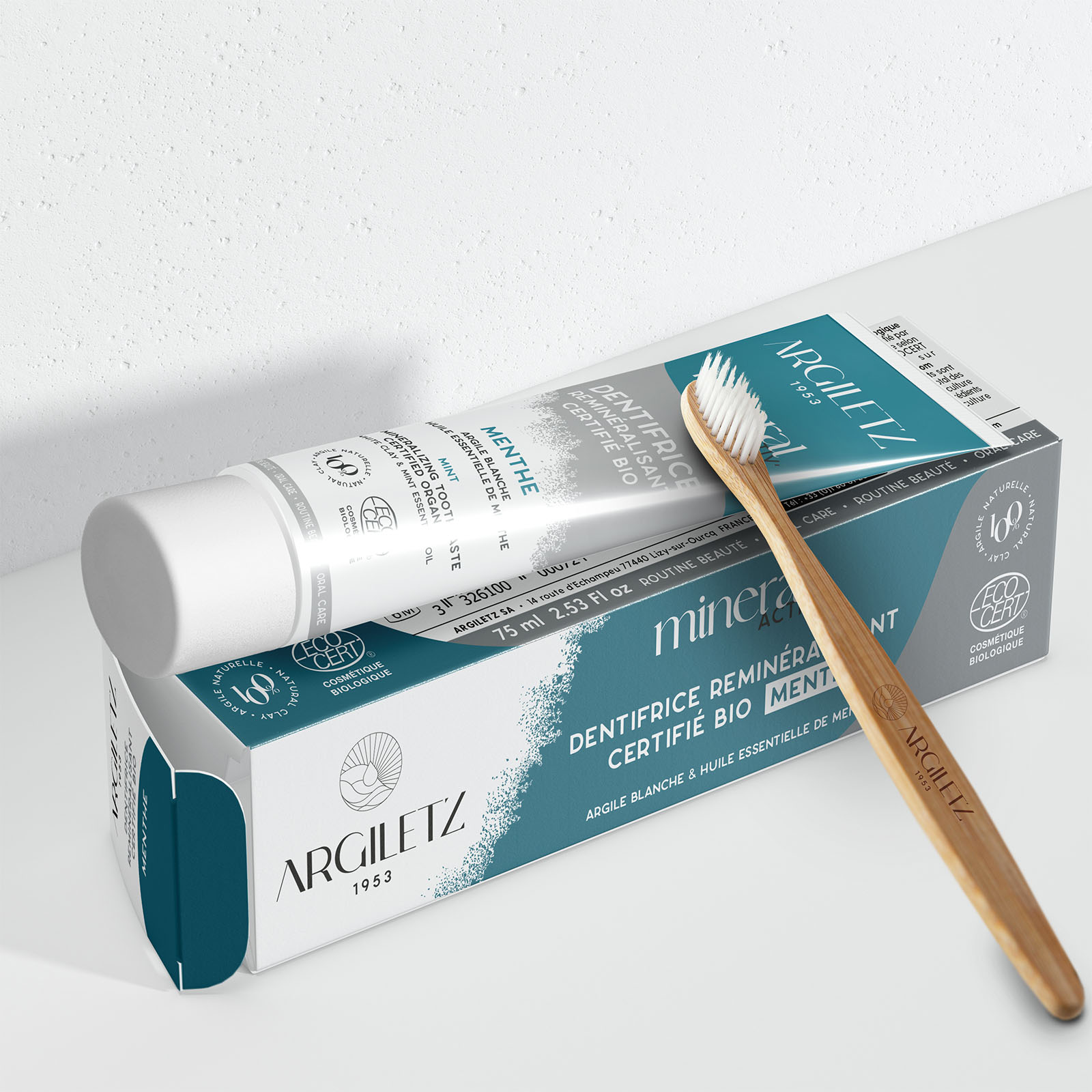 DUO dentifrice REMINÉRALISANT CERTIFIÉ BIO* menthe + brosse à dents en bambou