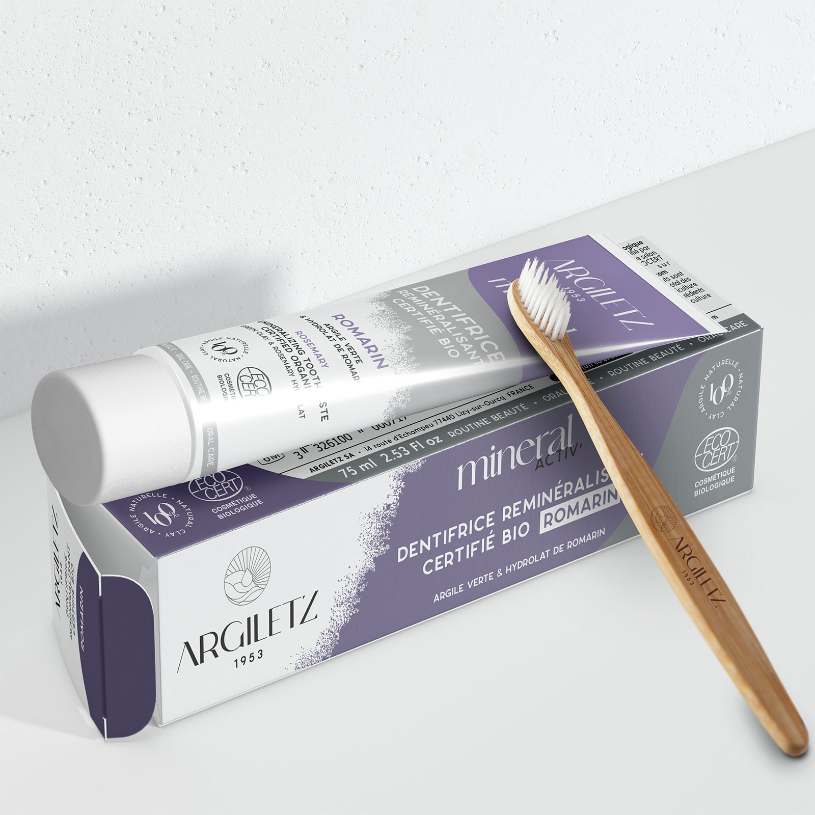 DUO dentifrice REMINÉRALISANT CERTIFIÉ BIO* romarin + brosse à dents en bambou