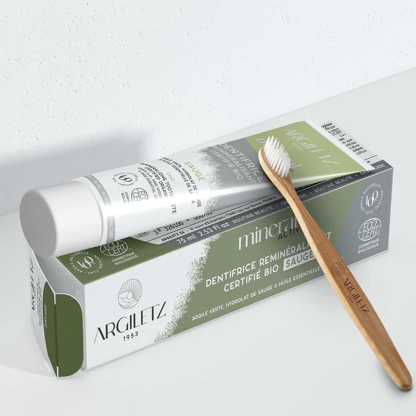 DUO dentifrice REMINÉRALISANT CERTIFIÉ BIO* sauge + brosse à dents en bambou